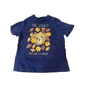 Ralph Lauren Shirt Boys 12M Navy Fall Leaves Bear Graphic Tee Shoulder Snaps
